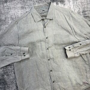 Tommy Bahama Shirt Mens XL Gray Linen Button Up Lightweight Beach Resort
